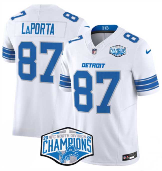 Men's Detroit Lions #87 Sam LaPorta White 2024 NFC North Champions F.U.S.E. Vapor Limited Stitched Jersey,We sell and wholesale Men's Detroit Lions #87 Sam LaPorta White 2024 NFC North Champions F.U.S.E. Vapor Limited Stitched Jersey on line form chian!